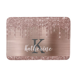 Elegant Roos Gold Glitter Driving Pink Metal Badmat