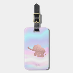 Elegant Roos Gold Glitter Elephant Holographic Bagagelabel