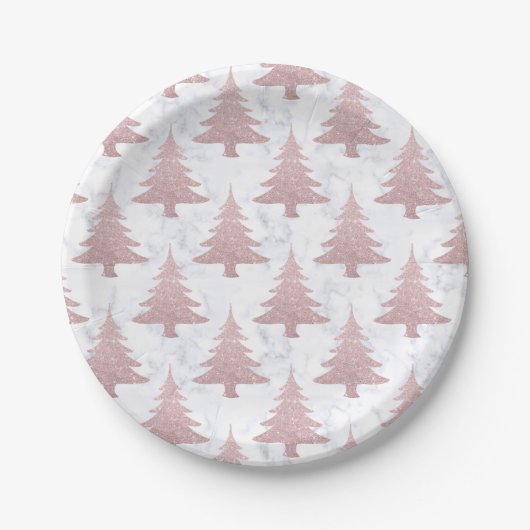 Elegant Roos Gold Glitter en marmer kerstboom Papieren Bordje (Voorkant)