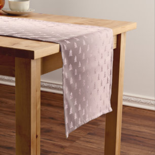 Elegant Roos Gold Glitter-kerstboompatroon Korte Tafelloper