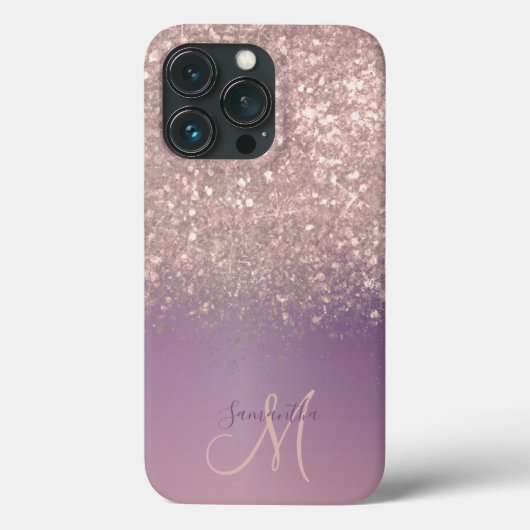 Elegant Roos Gold Glitter Monogram Naam Case-Mate iPhone Case (Achterkant)
