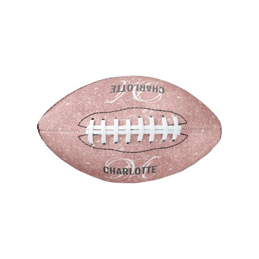 Elegant roos gold glitter monogram naam football (Voorkant)