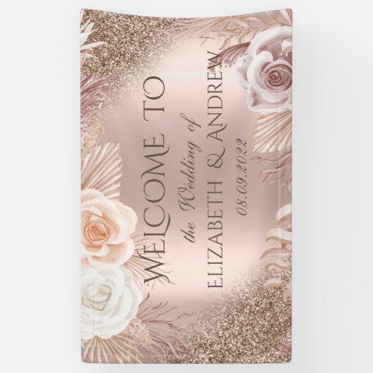Elegant Roos Gold Glitter Ombre Boho Flowers Spandoek (Verticaal)