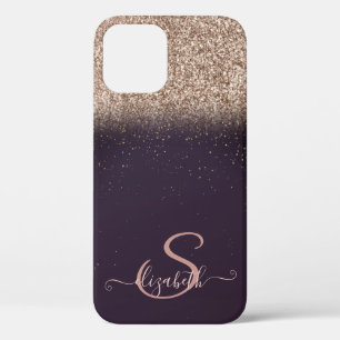 Elegant Roos Gold Glitter Ombre, Monogram iPhone 12 Hoesje