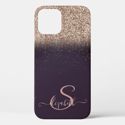 Elegant Roos Gold Glitter Ombre, Monogram Case-Mate iPhone Case (Achterkant)