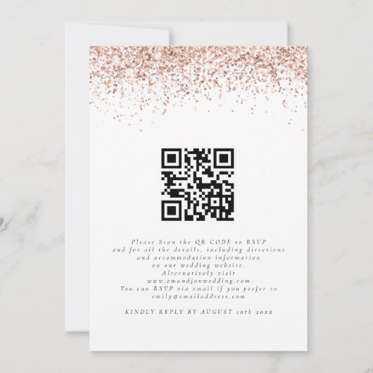 Elegant Roos Gold Glitter QR Code Weddenschap Kaart (Achterkant)