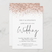 Elegant Roos Gold Glitter QR Code Weddenschap Kaart (Voorkant / Achterkant)