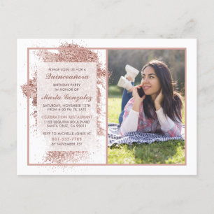 Elegant Roos Gold Glitter Quinceañera Foto Uitnodiging Briefkaart