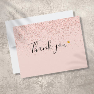 Elegant Roos Gold Glitter Script Gold Heart Bedankkaart