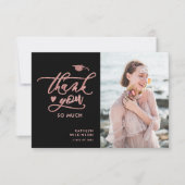 Elegant Roos Gold Glitter Script Photo Afstuderen Bedankkaart (Voorkant)