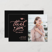Elegant Roos Gold Glitter Script Photo Afstuderen Bedankkaart (Voorkant / Achterkant)