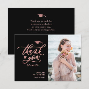 Elegant Roos Gold Glitter Script Photo Afstuderen Bedankkaart