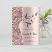Elegant Roos Gold Glitter Script Save the Date (Staand voorkant)