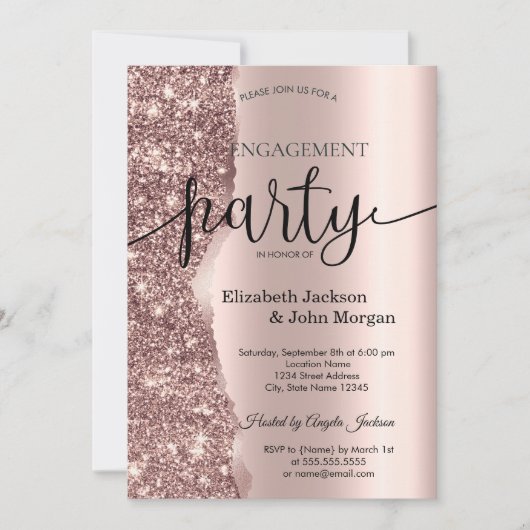 Elegant Roos Gold Glitter Script Verloving Kaart (Voorkant)