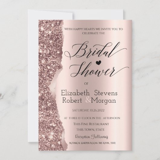 Elegant Roos Gold Glitter Script Vrijgezellenfeest Kaart (Voorkant)