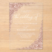 Elegant Roos Gold Glitter Script Weddenschap Acryl Uitnodigingen (Voorkant)