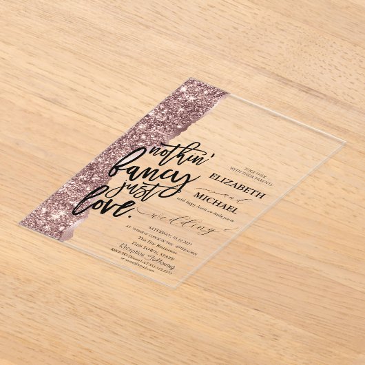 Elegant Roos Gold Glitter Script Weddenschap Acryl Uitnodigingen (Laagn)