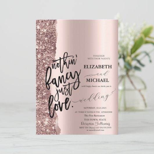 Elegant Roos Gold Glitter Script Weddenschap Kaart (Staand voorkant)