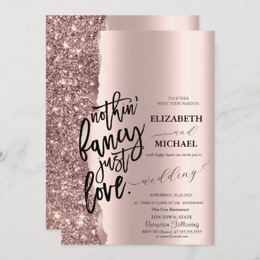 Elegant Roos Gold Glitter Script Weddenschap Kaart (Voorkant / Achterkant)