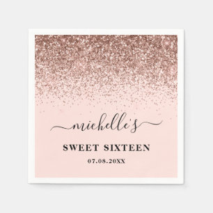 Elegant Roos Gold Glitter Sparkles Name Sweet 16 Servet