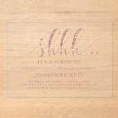 Elegant Roos Gold Glitter Surprise Birthday Party Acryl Uitnodigingen (Voorkant)