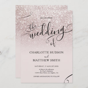 Elegant Roos Gold Glitter Wedding Uitnodiging