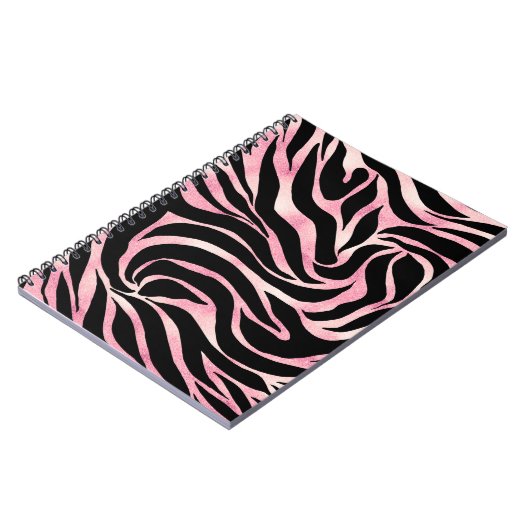 Elegant Roos Gold Glitter Zebra Black Animal Print Notitieboek (Linkerzijde)