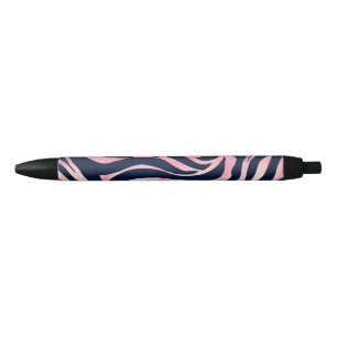Elegant Roos Gold Glitter Zebra Blue Animal Print Zwarte Inkt Pen