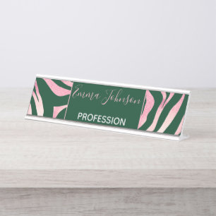 Elegant Roos Gold Glitter Zebra Green Animal Print Bureau Naambordje