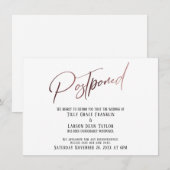 Elegant Roos Gold Handwrite Postponed Wedding Kaart (Voorkant / Achterkant)