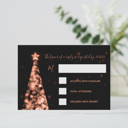 Elegant Roos Gold kerstbruiloft RSVP (Staand voorkant)
