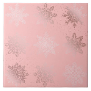 Elegant Roos Gold Kerstmis Snowflake Patroon Tegeltje