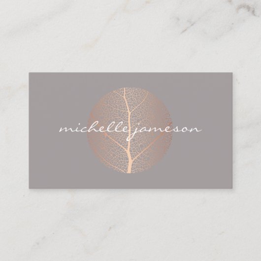 Elegant Roos Gold Leaf Logo op grijs Visitekaartje (Voorkant)