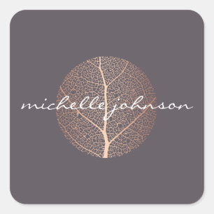 Elegant Roos Gold Leaf Logo op Paarse Vierkante Sticker