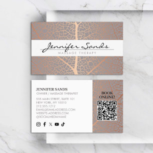 Elegant Roos Gold Leaf Tree Pattern QR-code Visitekaartje
