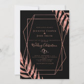 Elegant Roos Gold Leaves Black Wedding Kaart (Voorkant)