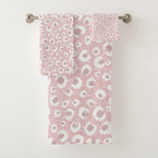 Elegant Roos Gold Leopard Print White Patroon Bad Handdoek (Insitu)