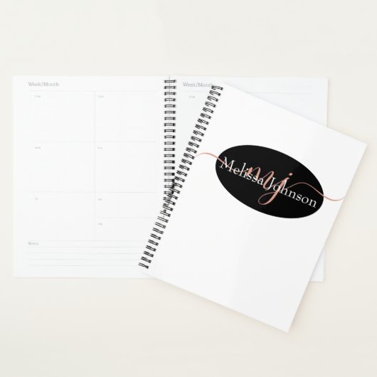Elegant Roos Gold lettering op zwart Planner (Display)
