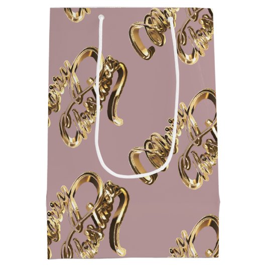 Elegant Roos Gold Look Script Merry Christmas Med Medium Cadeauzakje (Achterkant)