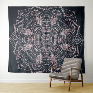 Elegant Roos Gold Mandala Grey Nebula Design Wandkleed