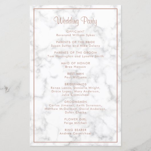 Elegant Roos Gold Marble Modern Wedding Programme (Achterkant)