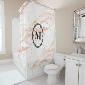 Elegant Roos Gold Marble Monogram Douchegordijn (In situ)