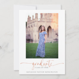Elegant Roos Gold Marble Script Afstuderen Foto Aankondiging