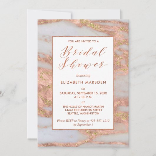 Elegant Roos Gold Marble Script Vrijgezellenfeest Kaart (Voorkant)