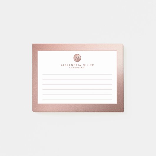 Elegant Roos Gold Minimummonogram uitgelijnd Post-it® Notes (Voorkant)