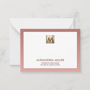 Elegant Roos Gold Monogram Notitiekaartje