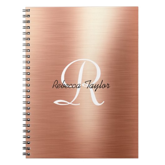 Elegant Roos Gold Monogram Plan Notitieboek (Voorkant)