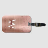 Elegant Roos Gold Monogram Sparkle Bagagelabel (Voorkant (horizontaal))