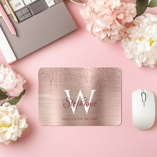 Elegant Roos Gold Monogram Sparkle Muismat