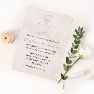 Elegant Roos Gold Monogram Weddenschap Folie Uitno Uitnodiging